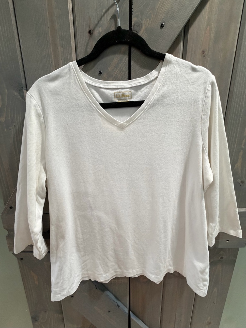 LL Bean Women’s XL White V Neck 3/4 Sleeve Knit Top Casual Basic Shirt